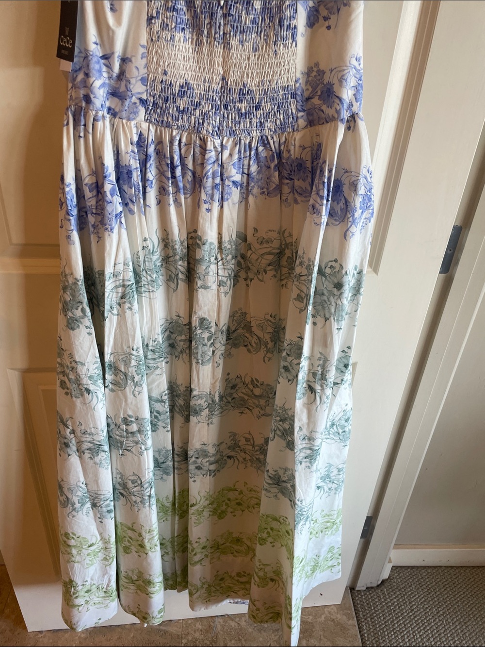 CeCe NWT Blue, Teal, Green and White Striped Floral Cotton Dress - Picture 10 of 11
